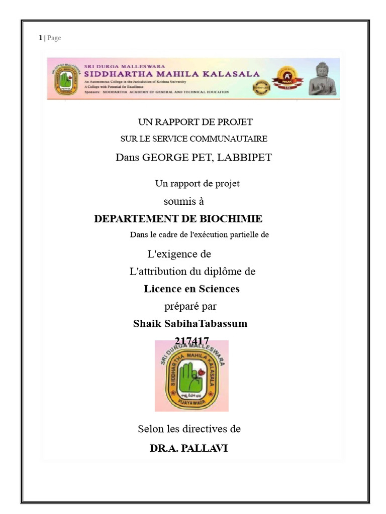 Rapport sur le Service Communautaire en Biochimie | PDF | Nutriments ...
