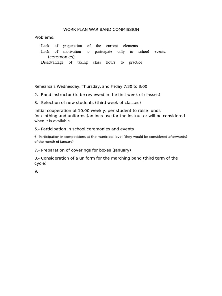 War Band Commission Work Plan Overview | PDF