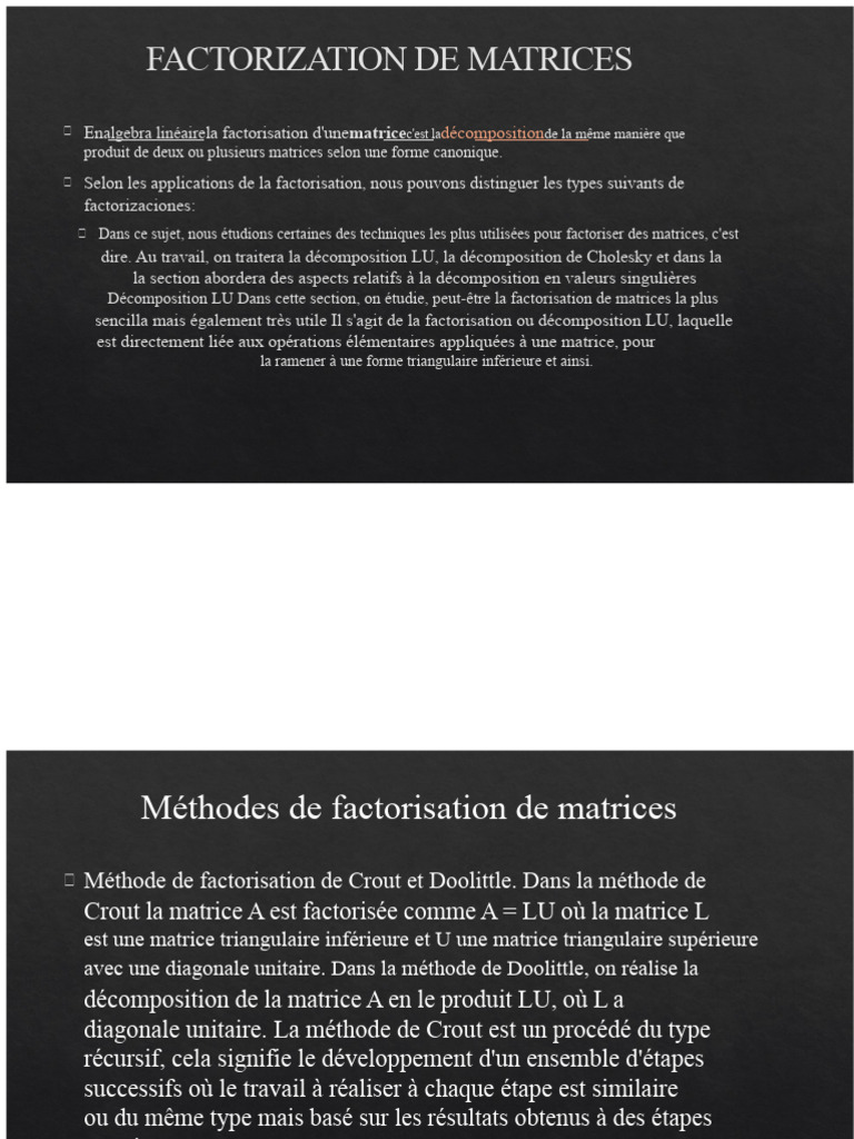 Techniques de factorisation de matrices | PDF | Algorithmes | Analyse ...