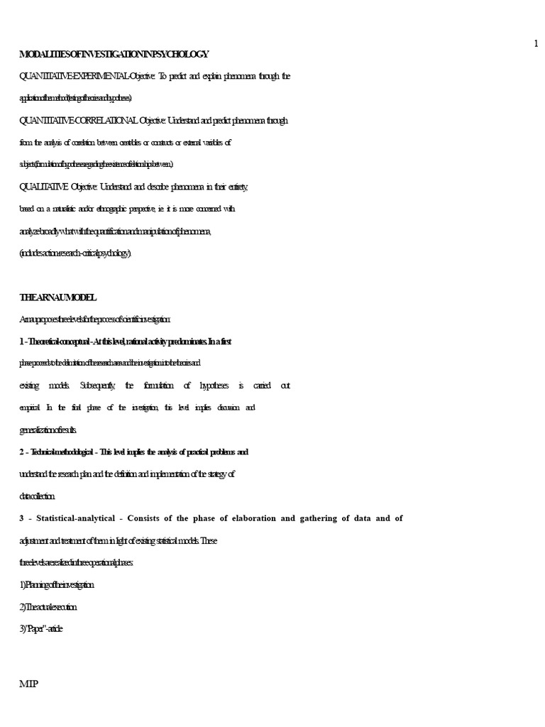 Psychology Investigation Modalities Explained | PDF | Sampling ...