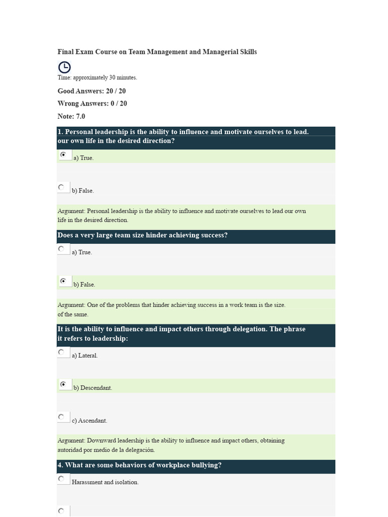 Final Exam Course On Team Management and Leadership Skills | PDF ...