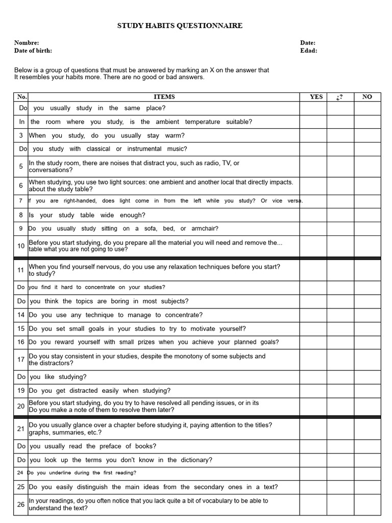 Complete Study Habits Salas Parrilla | PDF | Question