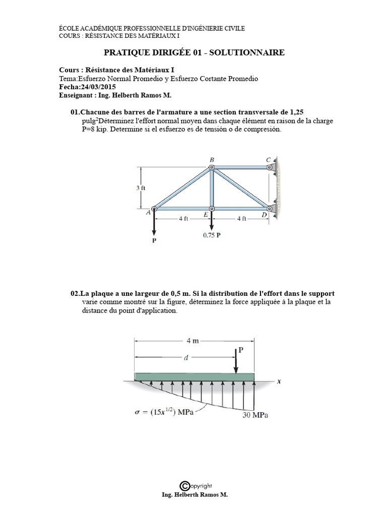 Solutions Pratique Résistance Matériaux I | PDF | Contrainte de ...