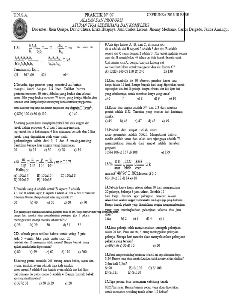 Praktik Proporsi dan Rasio Matematika | PDF