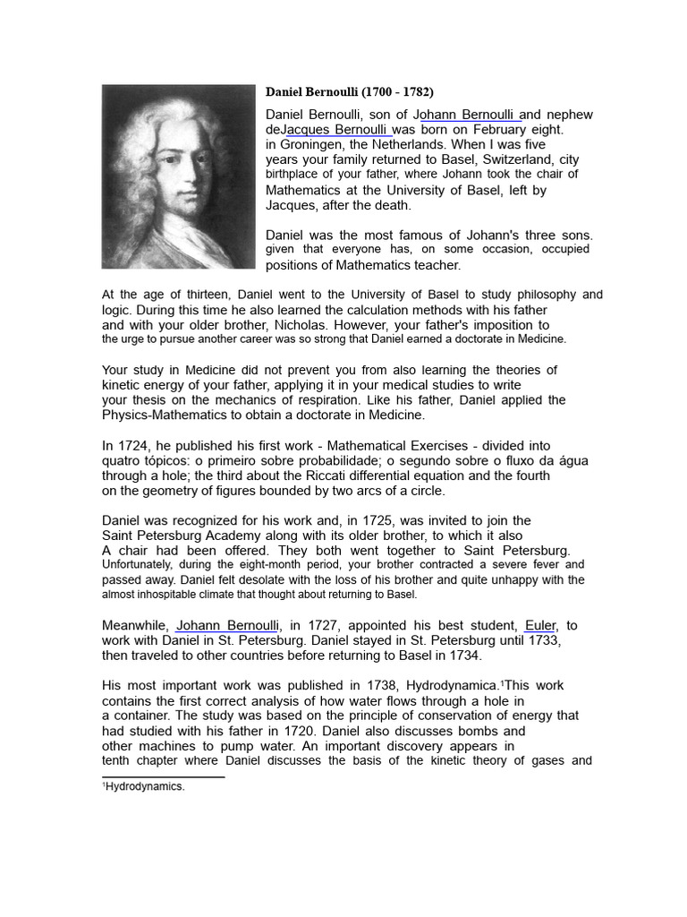 Daniel Bernoulli | PDF | Mathematics | Physics