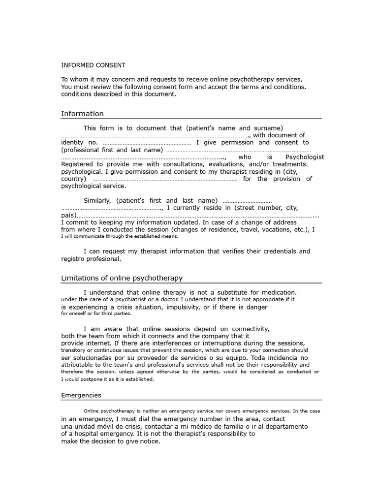 Informed Consent | PDF | Psychotherapy | Informed Consent