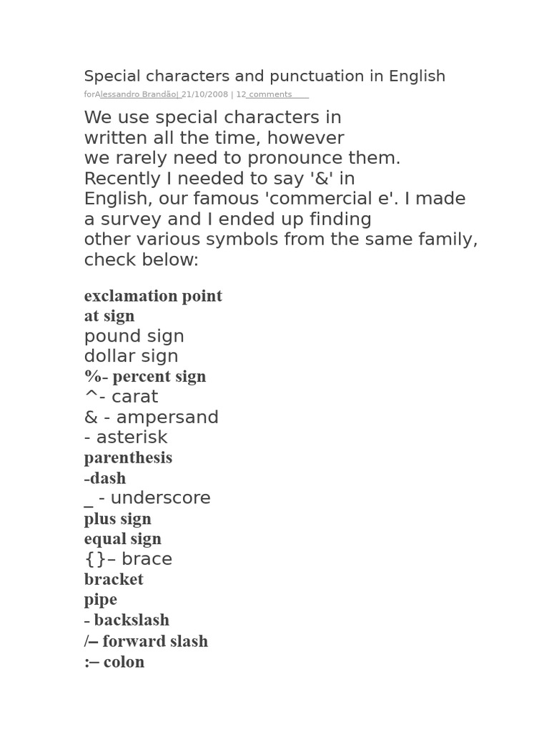 Special Characters in English Explained | PDF