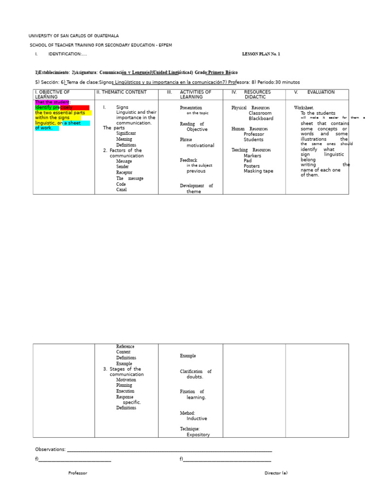 Example Lesson Plan by Objectives | PDF | Communication | Lesson Plan