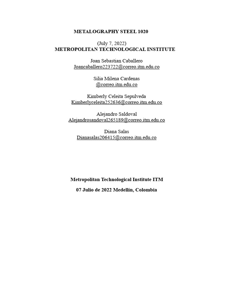 Metallography of Steel 1020 Process | PDF | Heat Treating | Steel