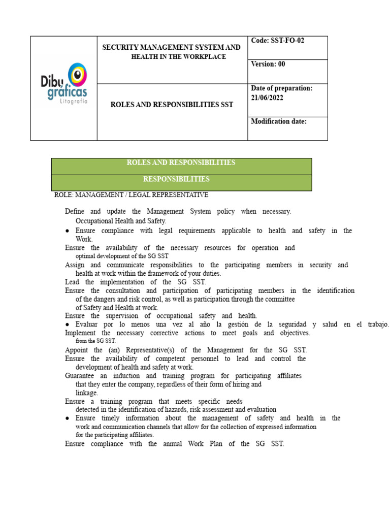 Security Management System Roles | PDF | Occupational Safety And Health ...