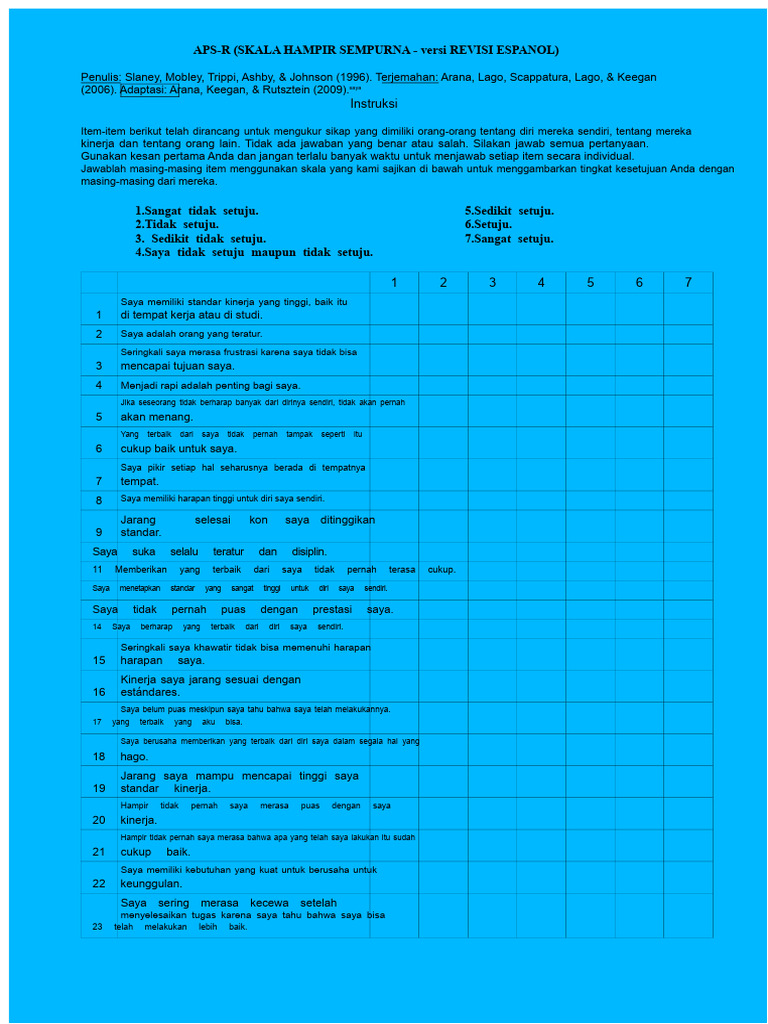 Skala Hampir Sempurna (APS-R) Revisi | PDF