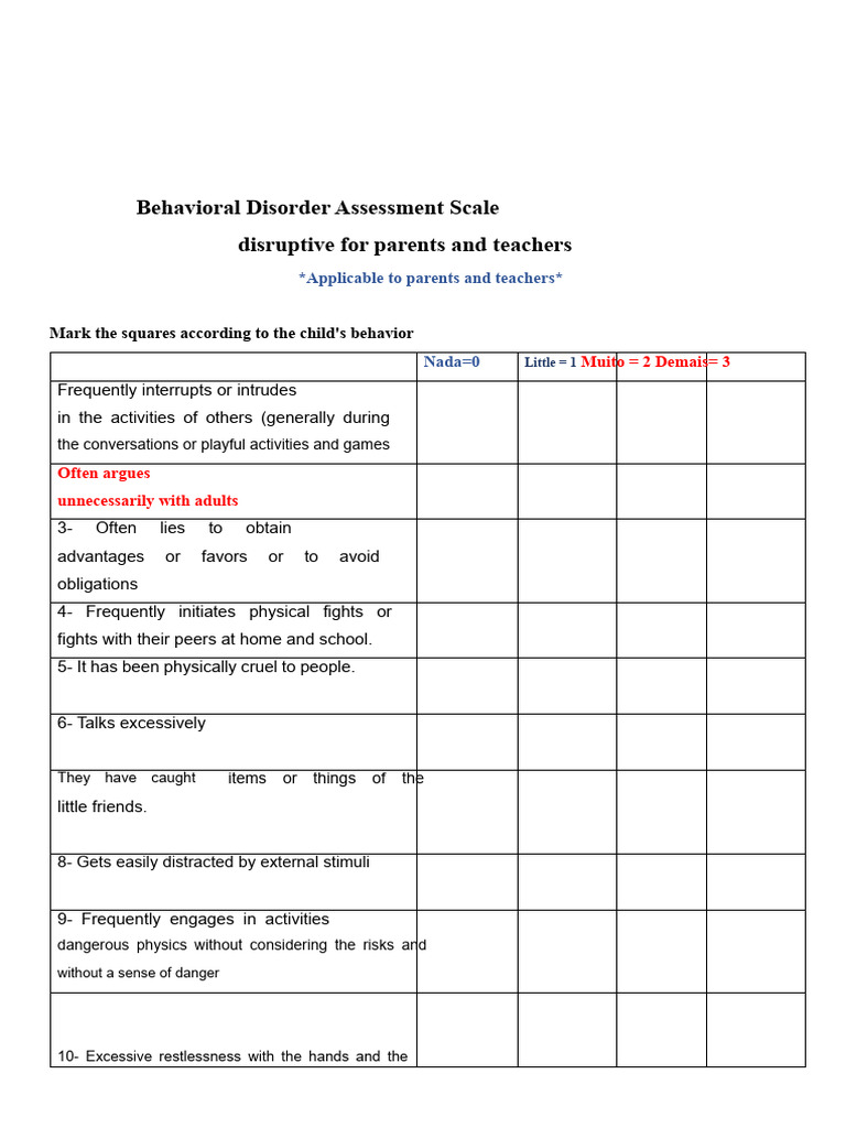 Tod Evaluation Scale | PDF | Attention Deficit Hyperactivity Disorder ...