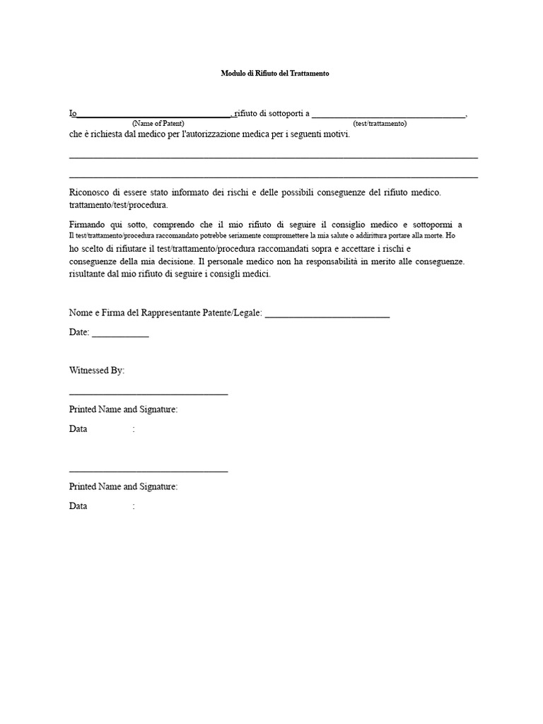 Modulo Di Rifiuto Del Trattamento | PDF