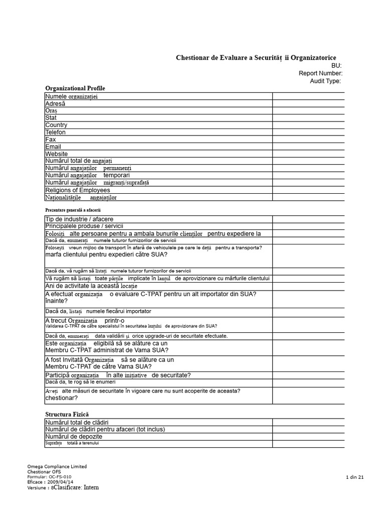 Șablon de Audit C-TPAT | PDF