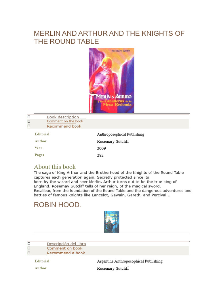 Merlin and Arthur and The Knights of The Round Table | PDF