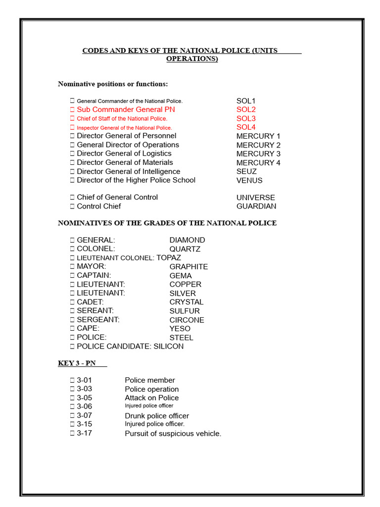 National Police Codes and Keys Guide | PDF | Police | Sergeant