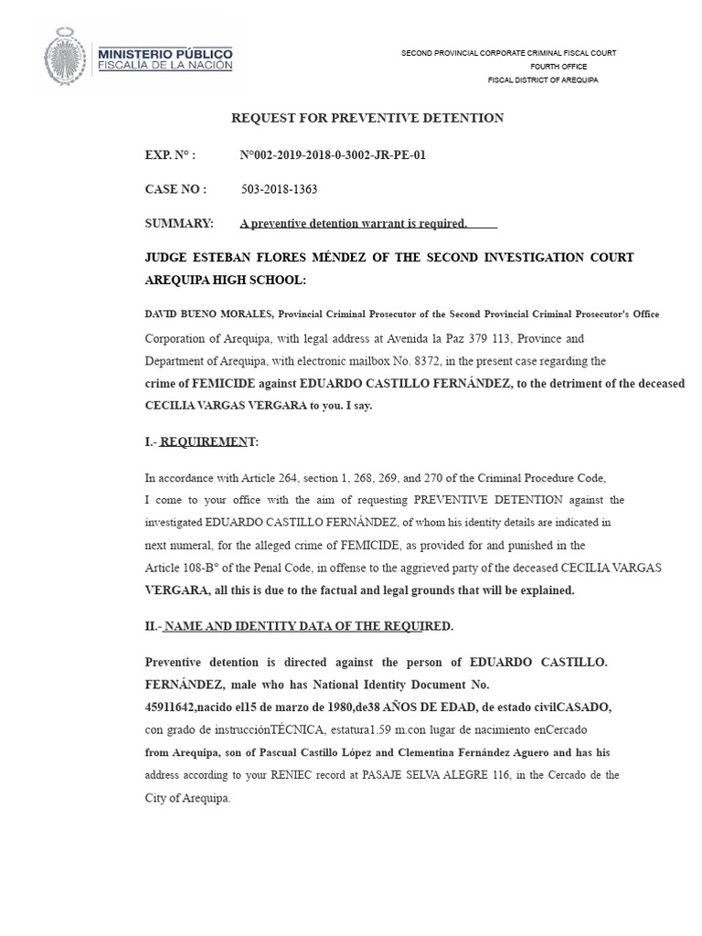 Request For Preventive Detention | PDF | Crimes | Crime & Violence