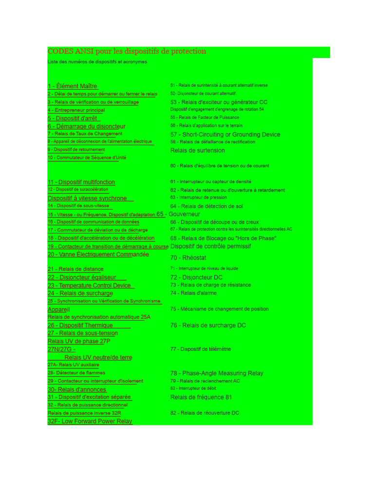 Codes ANSI pour dispositifs de protection | PDF | Interrupteur | Relais ...