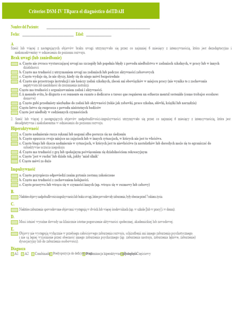 Kryteria DSM-IV ADHD | PDF