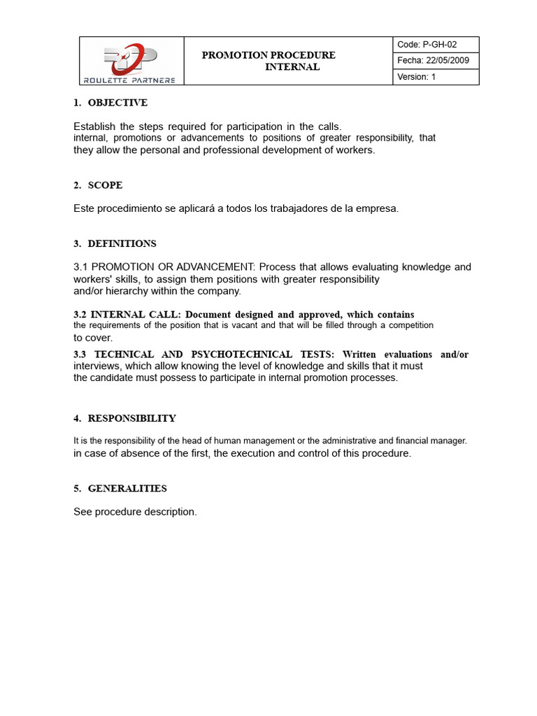 Internal Promotion Procedure | PDF