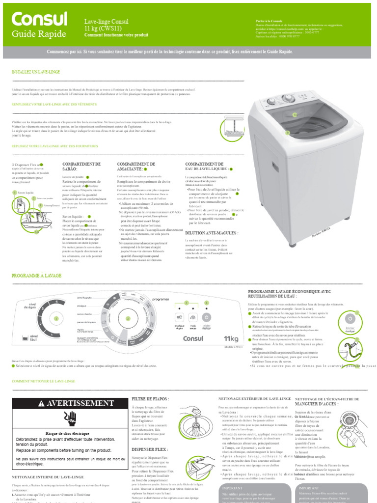 Guide d'installation Lave-linge Consul 11 kg | PDF | Machine à laver ...