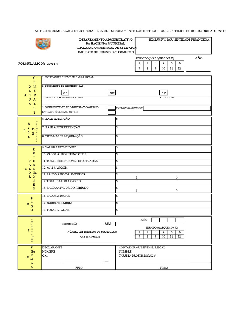 Formulário de Retenção de Ica Cali | PDF