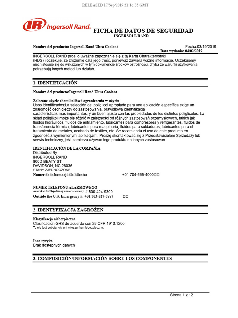 Ultra Coolant SDS - SPA 2019 | PDF
