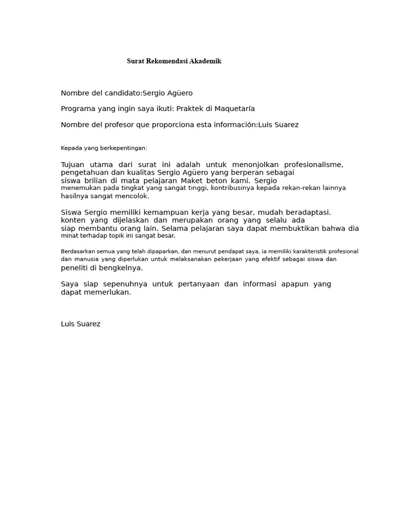 Rekomendasi Akademik untuk Sergio Agüero | PDF