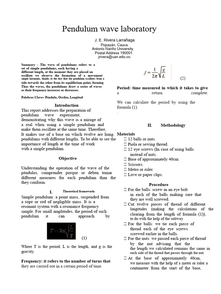 Pendulum Wave Experiment Overview | PDF | Pendulum | Oscillation