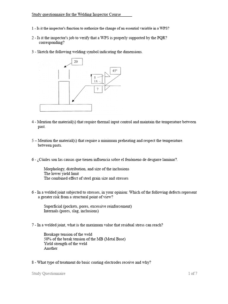 Welding Inspector Course Study Questionnaire | PDF | Welding | Construction