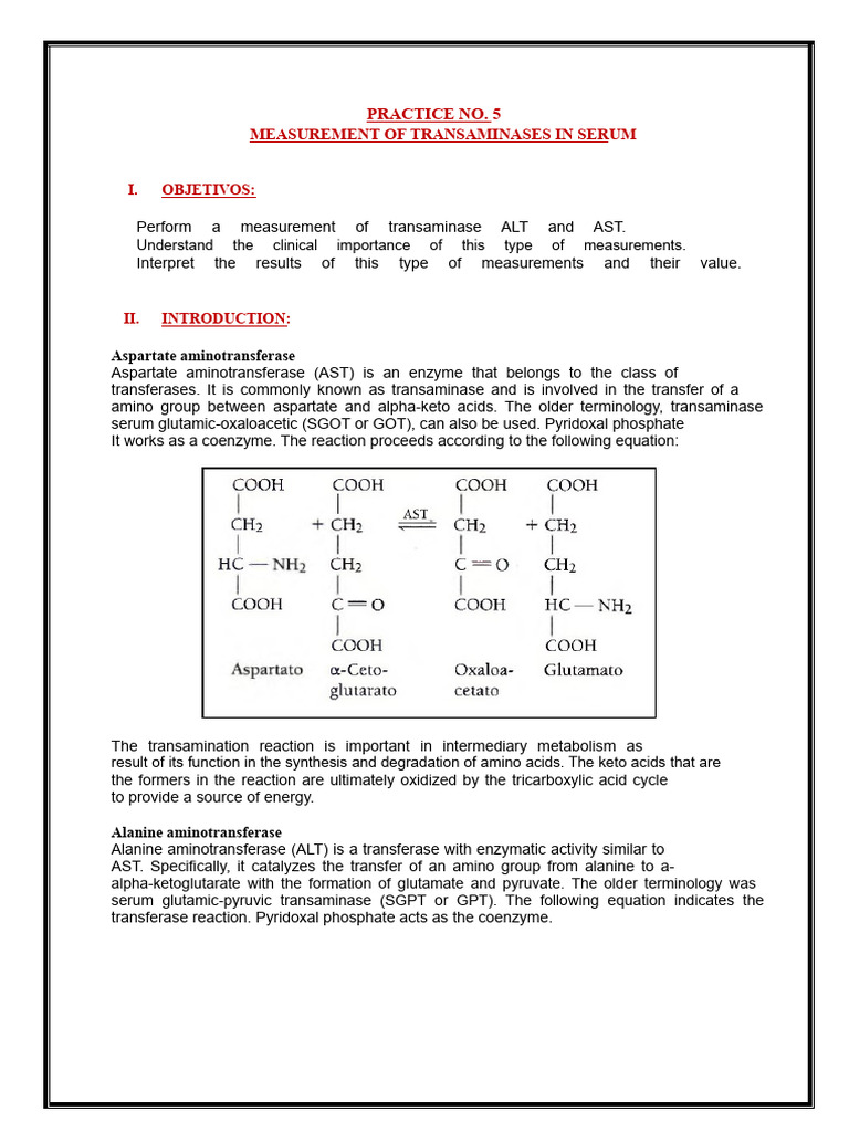 Transaminase Measurement in Serum | PDF | Transaminase | Alanine ...