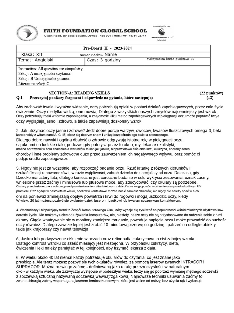 Pre-Boarding 2 Klasa XII | PDF