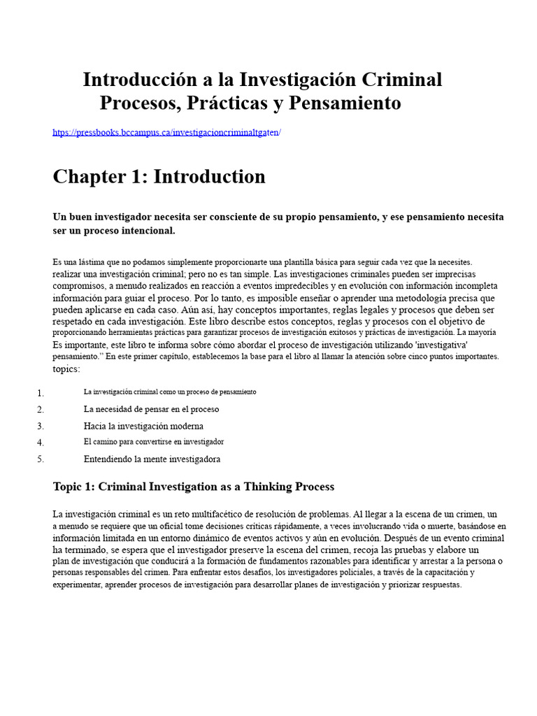 Introducción a la Investigación Criminal | PDF | Pensamiento | Evidencia