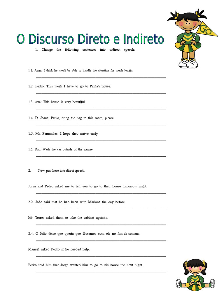 Indirect and Direct Speech Exercises | PDF