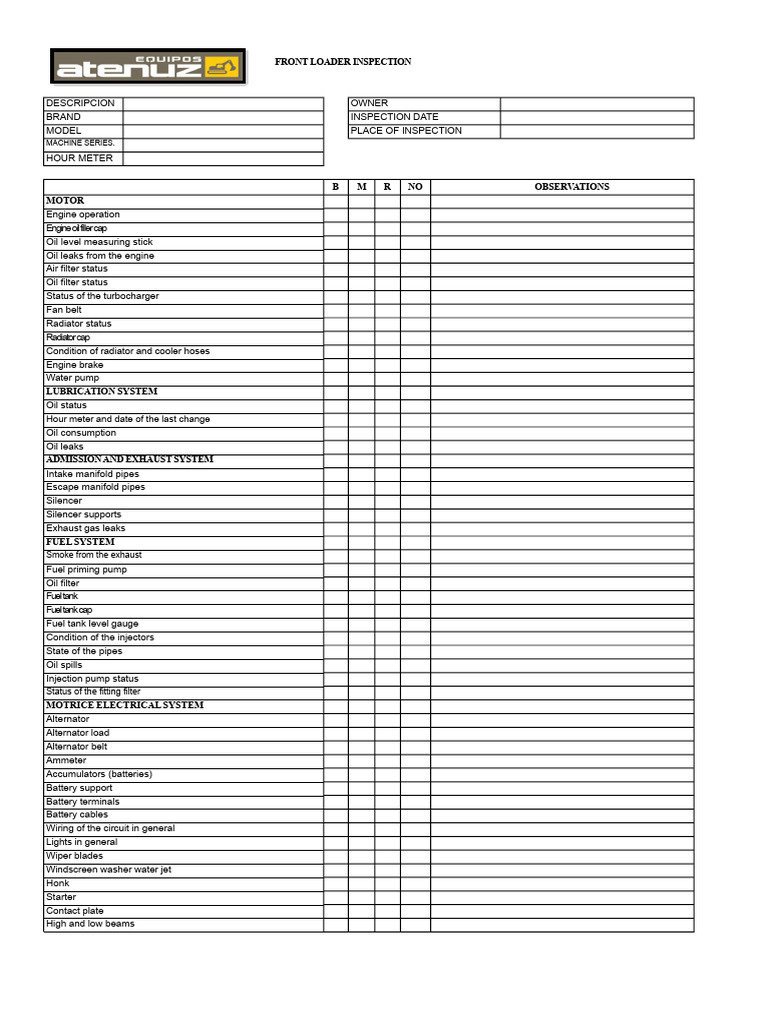 Front Loader Inspection | PDF | Brake | Pump