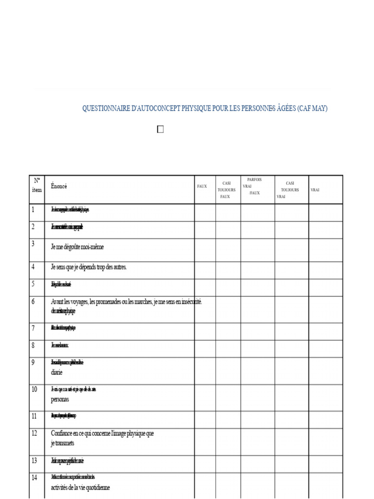 Questionnaire d'Autoconcept Physique Aînés | PDF | Sciences ...