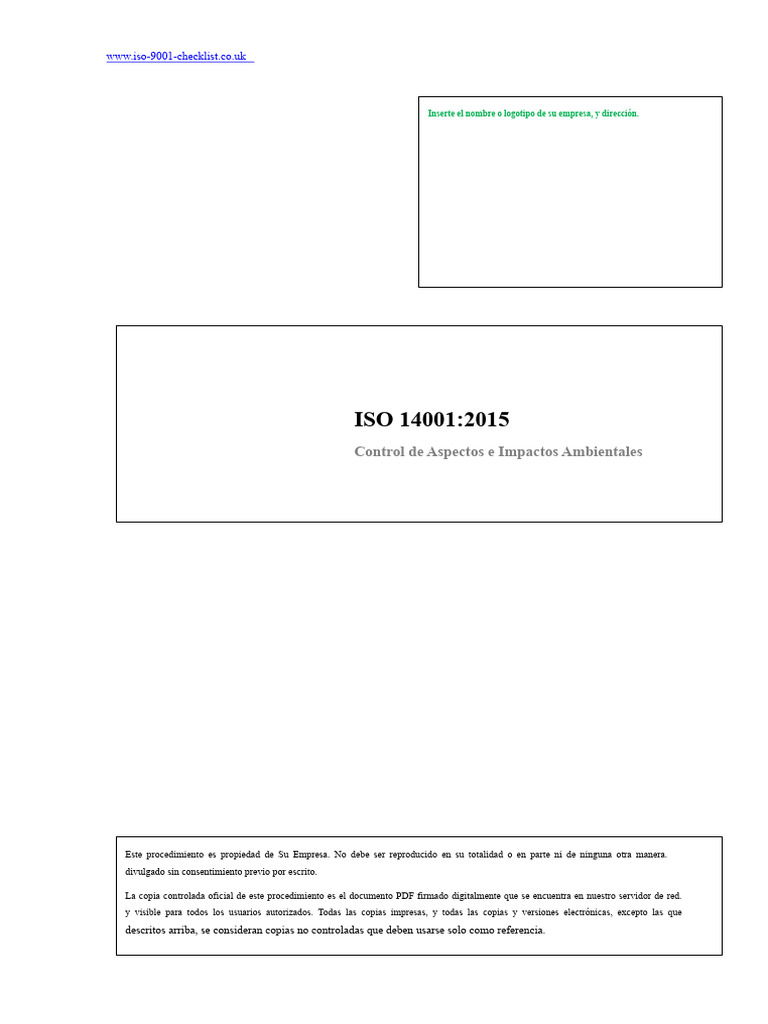 Control de Aspectos e Impactos Ambientales ISO 14001 | PDF | Evaluación ...