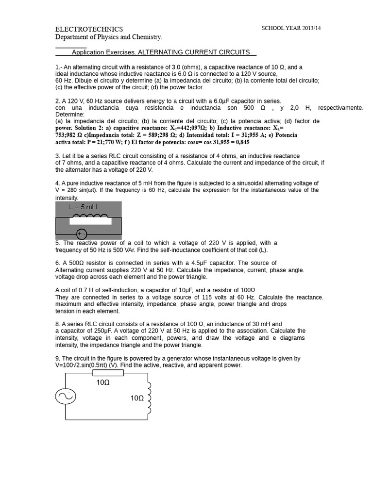 Exercises on Reactance | PDF | Electrical Impedance | Ac Power