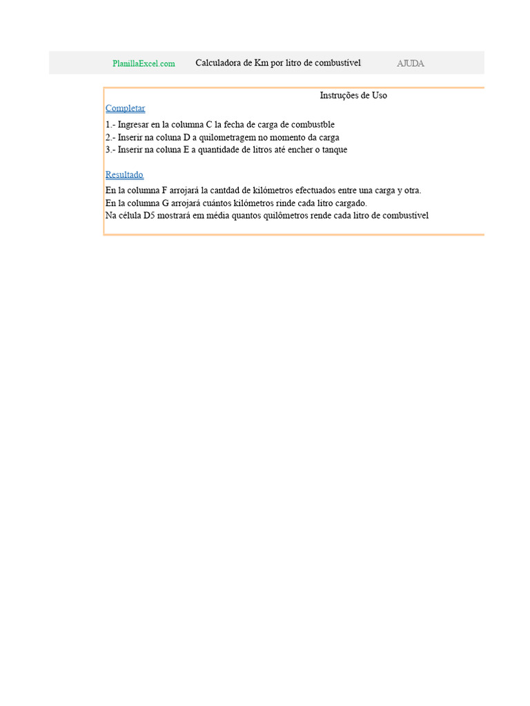 Planilha de Excel de Cálculo de KM Por Litro | PDF