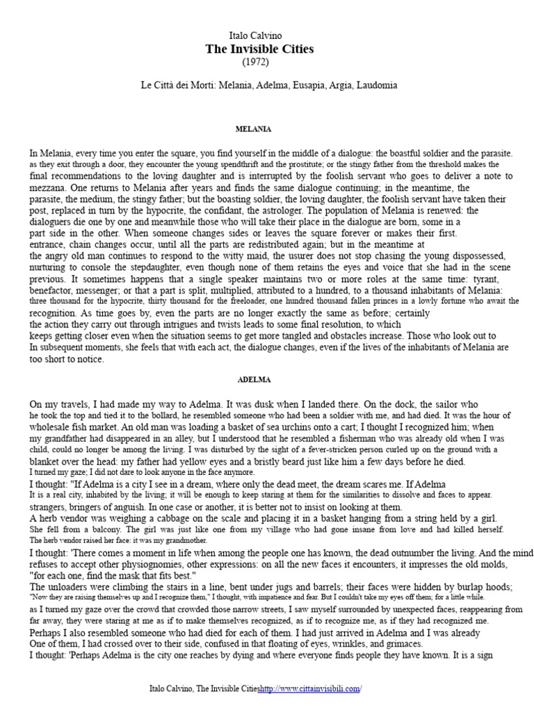 The Invisible Cities: The Cities of The Dead, by Italo Calvino | PDF