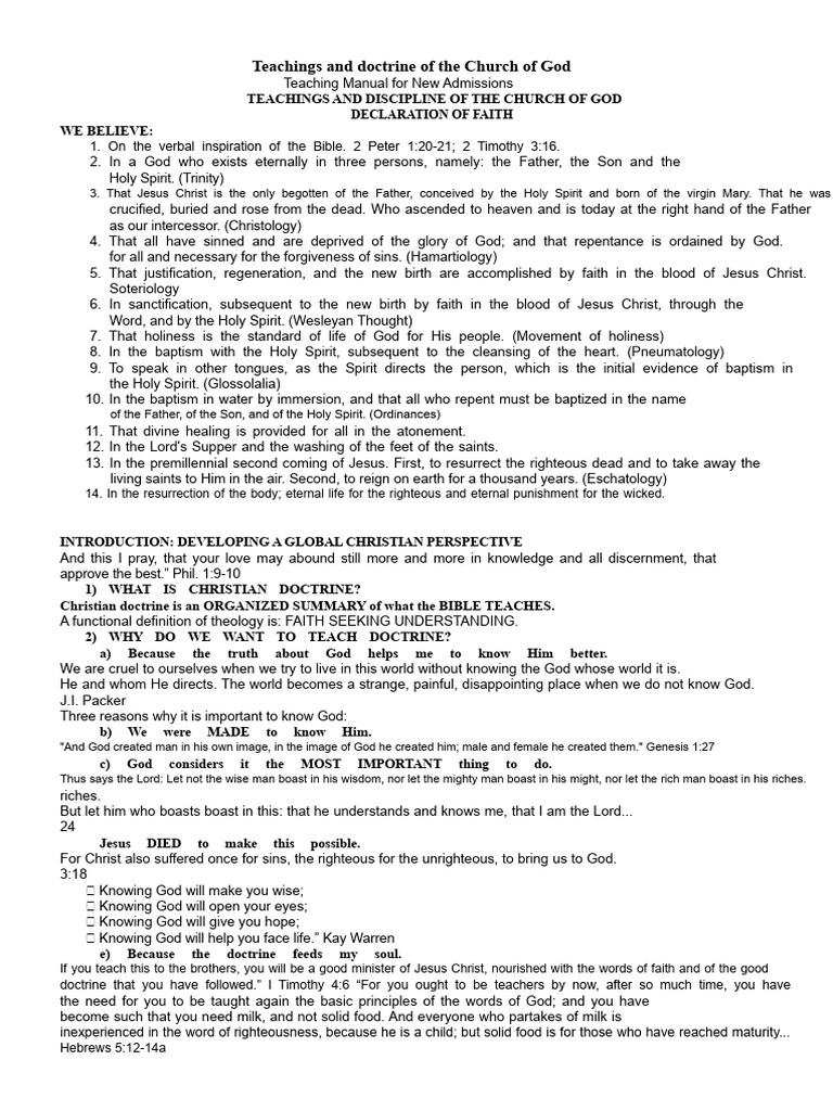 Statement of Faith of The Church of God | PDF | Baptism | Jesus