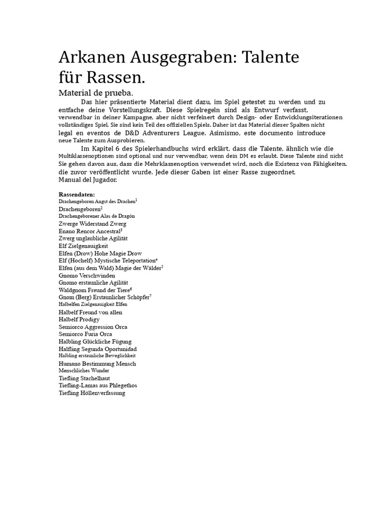 D&D 5e Talente Nach Rasse | PDF