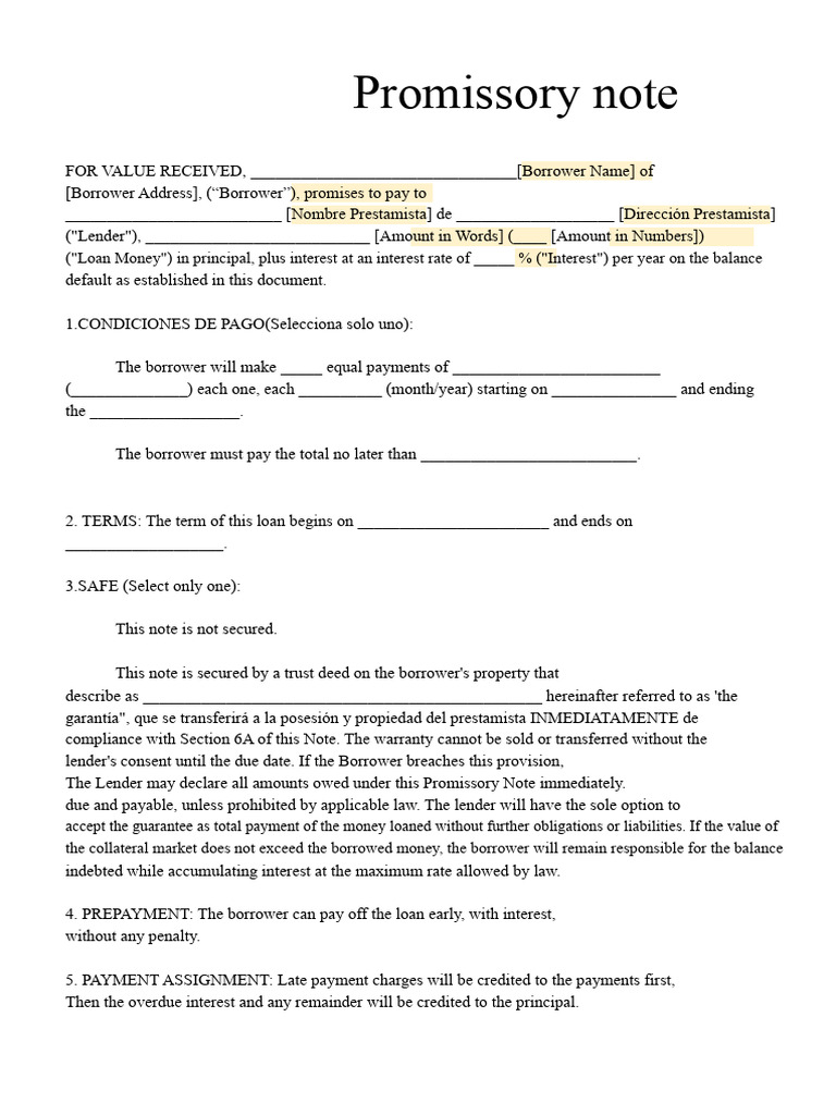 Promissory Note Template for Loans | PDF | Loans | Interest