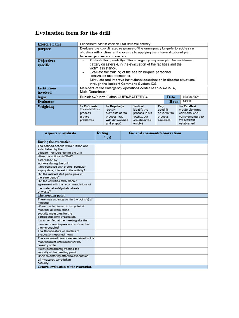 09.evaluation Form For The Drill | PDF | Incident Command System ...