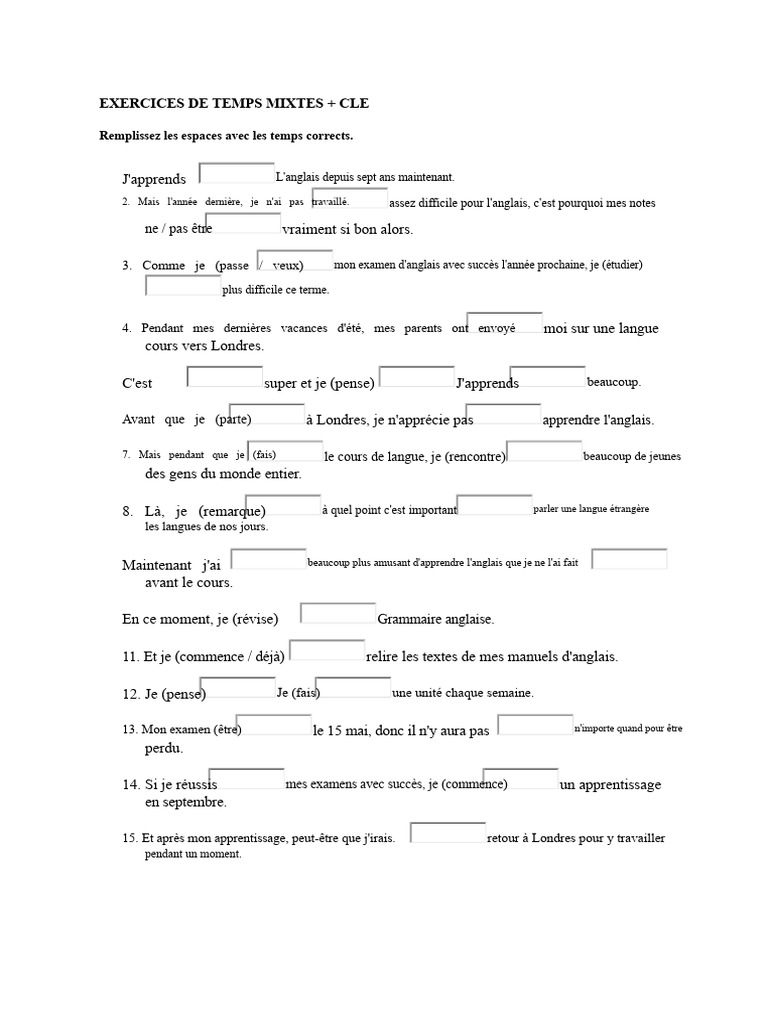 Exercices de temps verbaux en anglais | PDF | Verbe | Langue anglaise