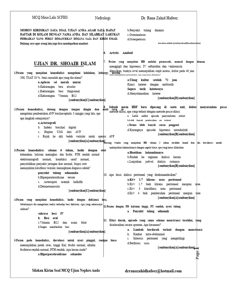 Soal Ujian Nefrologi SCFHS MCQ | PDF