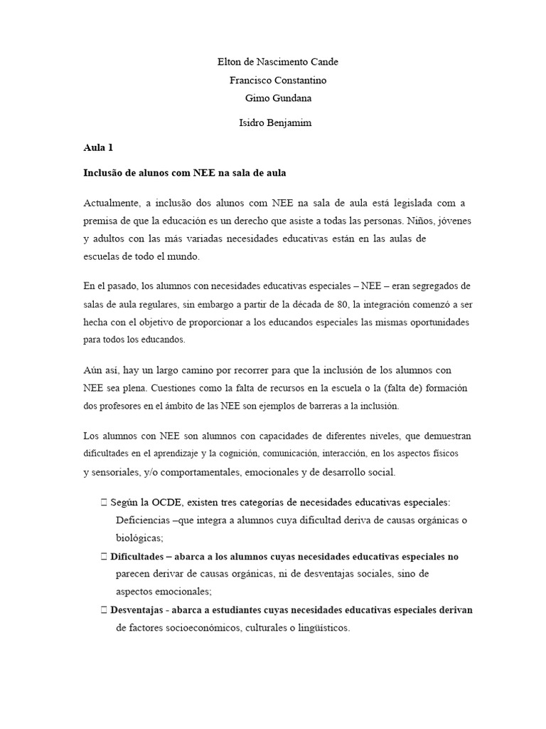 Inclusión de Alumnos con NEE en Aula | PDF | Plan de estudios | Aprendizaje