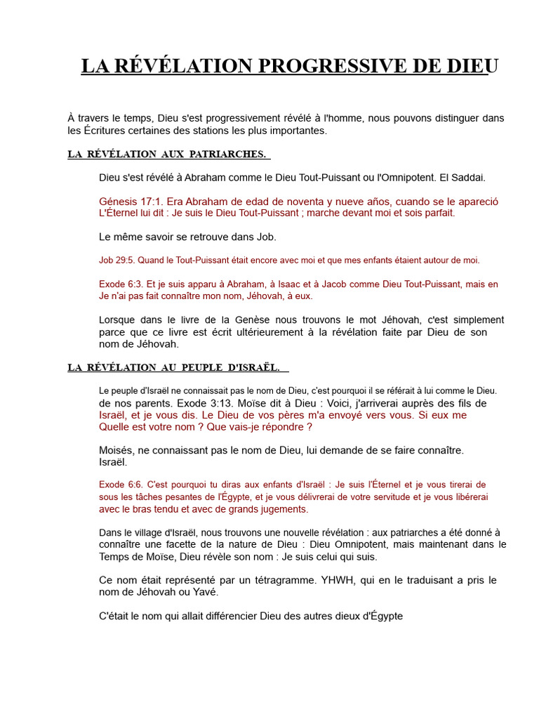 Révélation progressive de Dieu dans la Bible | PDF | Dieu | Révélation