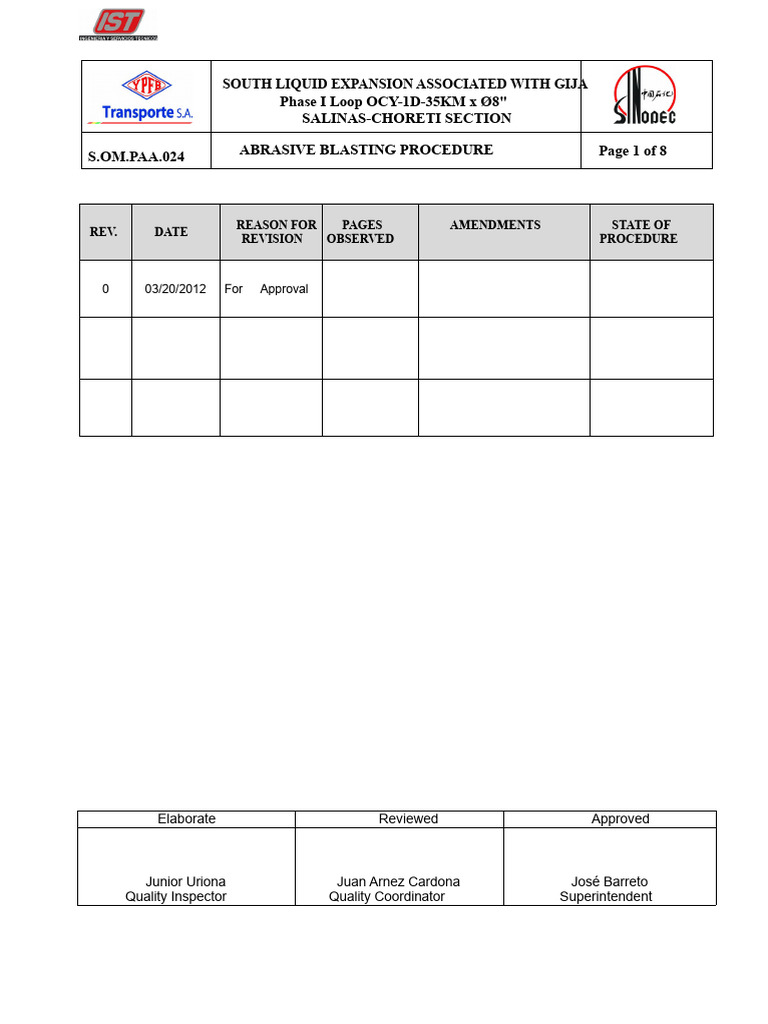 Abrasive Blasting Procedure for Gija Project | PDF | Personal ...