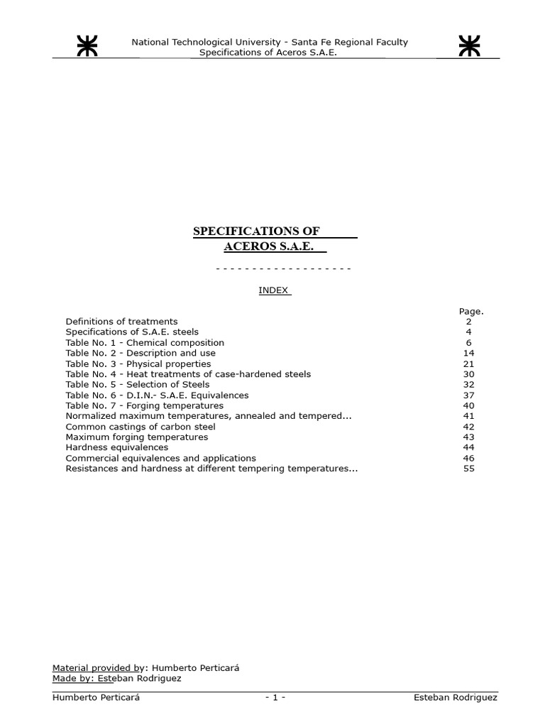 Specifications of S.A.E. Steels Guide | PDF | Steel | Heat Treating